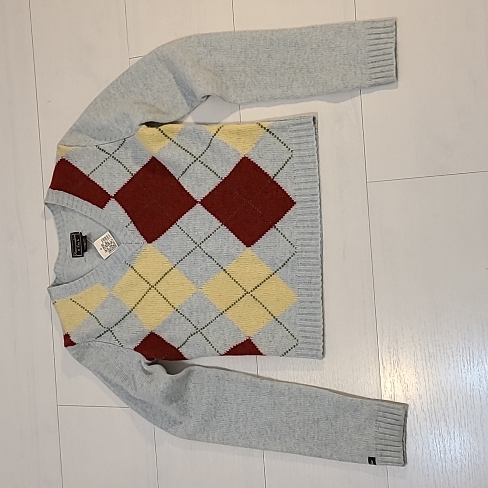 New Abercrombie & Fitch Argyle Preppy Sweater Wool Vintage Y2K Pullover Jumper